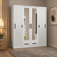 Armoire autoportante en acier avec portes coulissantes imprimées, double miroir et tiroirs pour chambre moderne, salon, rangement de vêtements