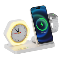 Station de charge sans fil pliable 5 en 1 15W pour téléphone, écouteurs, Apple, Samsung Watch avec horloge à quartz et veilleuse tactile