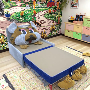 Mini canapé-lit pliable avec design tête de tigre de dessin animé pour enfants, option de couleur bleu et beige - Product Image 3