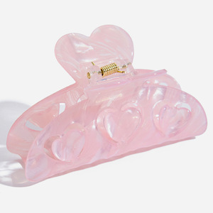 Pink Acetate Heart Shark Clip For Women Daily Hair Accessory Fine Carving Design - Product Image 1