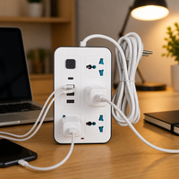 Steckdosenleiste mit USB-Ladeanschlüssen, Universelle Multifunktionale Verlängerungssteckdose, 4 AC-Steckdosen, 2m/3m/5m Stromkabel