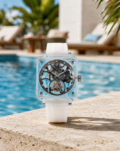 Montre squelette manuelle pour homme avec tourbillon, boîtier carré transparent en PC, bracelet en fluororubber saphir, résistance à l'eau 30M - Product Image 3