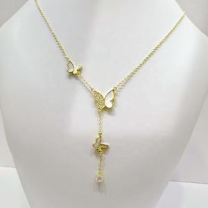 Collier pour femme en argent sterling 925 plaqué or, design tendance, pierres précieuses, papillon, longue chaîne, prix usine. - Product Image 2