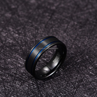 Bague en carbure de tungstène brossé noir de 8 mm pour homme, double rainures bleues, alliance confortable, fiançailles chrétiennes