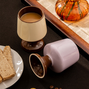 Tasse en porcelaine rétro de style chinois, à pied haut, couleurs contrastées créatives, cadeau pour fille, design élégant, compatible lave-vaisselle et micro-ondes - Product Image 2