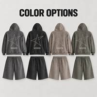Ensemble sweat à capuche et short IKDEER personnalisé, délavé, avec ourlet effiloché et motif étoile, tenue deux pièces pour homme, idéal pour le quotidien et le streetwear