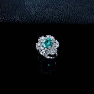 925 Sterling <b>Silver</b> Lab Created Paraiba Color <b>Garnet</b> Oval Cut Floral Halo <b>Ring</b> - Product Image 4