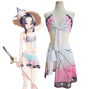 Anime Demon Slayer Kimetsu No Yaiba Costume da bagno Shinobu Kocho Costume Cosplay donna Backless Beach 2 pezzi Cover Up Costume da bagno