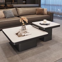 Table Basse Moderne de Luxe Carrée en Marbre Noir, Petite, Extensible, Multifonction, Design Classique, Meuble de Salon