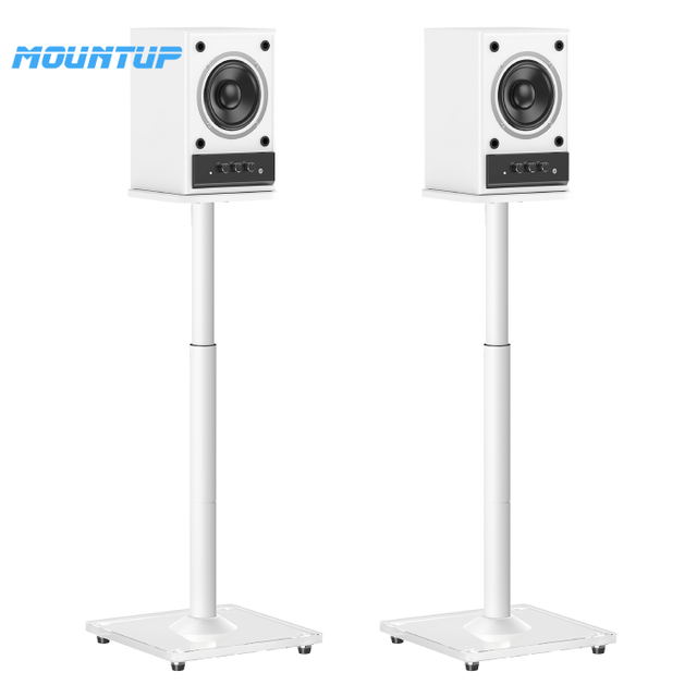 MOUNTUP Universal Speaker Stands Pair Height Adjustable White Speaker Floor Stands