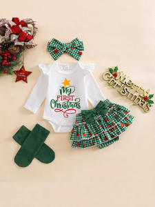<strong>Christmas</strong> Tree Plaid Princess Dress Socks Set Long Sleeve Coat Fall Winter <strong>Baby</strong> Girls Four-Piece <strong>Outfit</strong> Made Cotton-New Fashion - Product Image 3