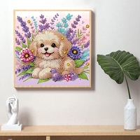 Peinture Diamant DIY à Broderie Partielle Chien Mignon avec Lavande 30x30CM Kit de Broderie en Cristal Décoration Murale Maison Cadeau