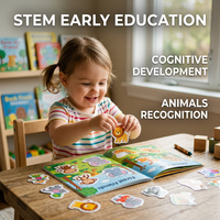 Livre d'autocollants en TPE réutilisable et écologique, thème animaux, activité éducative DIY pour enfants, imperméable, durable, avec poignée