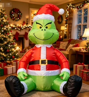 Déguisement gonflable du Grinch assis avec lumières LED intégrées pour la décoration de Noël et comme accessoire de jardin