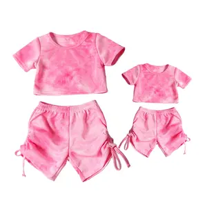 Toptan pembe küçük kız T-shirt ve şort batik iki parçalı Set eşofman yaz için bebek kıyafetleri takım