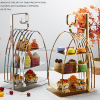 Supports à gâteaux pour le thé de l'après-midi dorés à 3 niveaux cage à oiseaux buffet à cupcake pour mariage fantaisie cage à oiseaux décorative