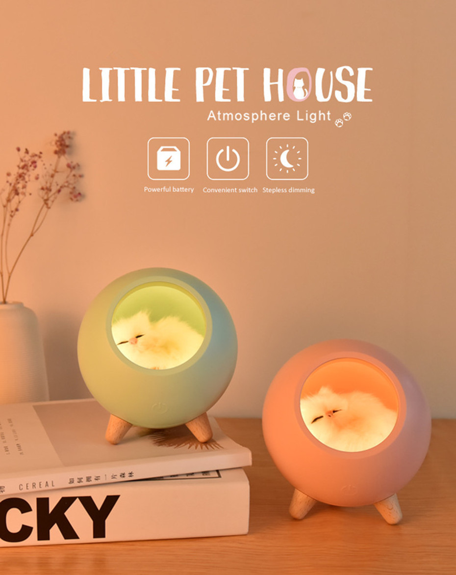 Cat House Night Light Touch Dimming LED Mini Cat Lamps Kids Bedroom Christmas Decor Holiday Gift