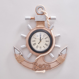 Mediterranean Style Anchor <b>Wall</b> <b>Clock</b> Wooden Ship Wheel <b>Silent</b> Battery Powered Living Room Home Decor - Product Image 1