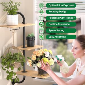 Macetero Giratorio <span class=keywords><strong>de</strong></span> Madera <span class=keywords><strong>de</strong></span> 3 Niveles, Estante Colgante para Plantas <span class=keywords><strong>de</strong></span> Madera, Soporte <span class=keywords><strong>de</strong></span> <span class=keywords><strong>Pared</strong></span> para Plantas con Marco <span class=keywords><strong>de</strong></span> Metal, Estante para Plantas <span class=keywords><strong>de</strong></span> Ventana y Techo - Product Image 6