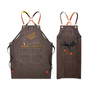 Ajustable-Denim Heavy Canvas-Kitchen Work Heavy Duty Canvas Leather Barber-Delantal con 3 bolsillos - Product Image 1