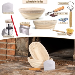 Handmade Eco-Friendly Food Grade 9 Inch Natural Rattan Round <b>Bread</b> Proofing <b>Basket</b> with Cloth Brush Fermentation Kit Spatulas - Product Image 2