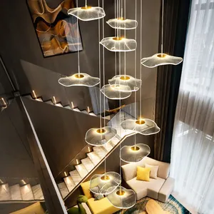 Lotus yaprağı moda tasarım merdiven kolye lamba asılı Bar için ışık otel lobisinde Villa ev akrilik LED avize Modern