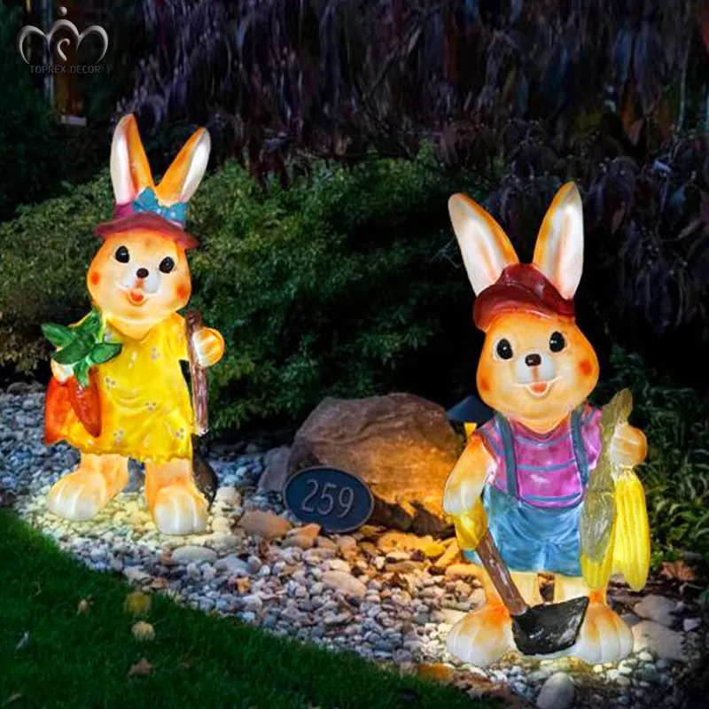 Landschaft Garten dekorative Harz Tier Statue große LED leuchtende lebensgroße Fiberglas Rentier Pferd Kaninchen mit LED-Birne