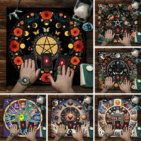 Nappe de tarot en flanelle et polyester, motif phases de lune, fleurs, soleil et 12 constellations, anti-poussière, carrée