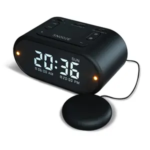 Sản phẩm bán chạy nhất 2023 đầy đủ phạm vi Dimmer rung Đồng hồ Loud kép USB Charger LED kỹ thuật số bàn đồng hồ báo thức với giường Shaker