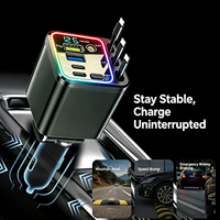 Chargeur de voiture rétractable 7 en 1, chargeur de voiture à charge rapide 102W Star Lights |   Chargeur de voiture USB C, accessoires de voiture, tension LED