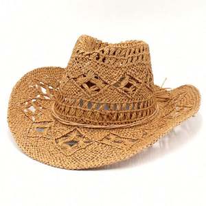 Wholesale Hollow Out Weave Pattern Straw Hat Beach Summer <b>Paper</b> Straw Cowboy Hat for Women Traveling <b>Sun</b> Shade - Product Image 1