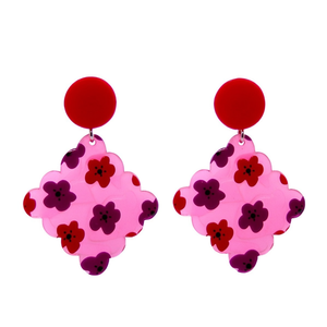 Pendientes florales rosas con forma de gota, tachuelas rojas, resina acrílica, joyería de fiesta para mujer, 12 piezas - Product Image 2