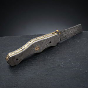 Cuchillo Plegable de Acero de Damasco de Grado Industrial, Hoja de Bolsillo de Espiga Completa, Punta Caída, Borde Recto, OEM Personalizado para Caza y Camping al Aire Libre - Product Image 3