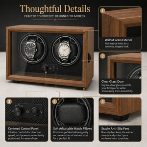 Caja Giratoria <span class=keywords><strong>para</strong></span> Relojes de Madera de Nogal Negro con 2 Ranuras, Apagado Automático, Luz LED, Rectangular, Estilo Antiguo, <span class=keywords><strong>para</strong></span> Relojes Mecánicos y Automáticos - Product Image 5