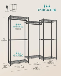 Perchero Metálico Resistente <span class=keywords><strong>para</strong></span> Sala de Estar, Armario Portátil de 68.7 Pulgadas de Ancho con <span class=keywords><strong>Estantes</strong></span> de Malla Ajustables, Mueble Colgante <span class=keywords><strong>para</strong></span> el Hogar - Product Image 6