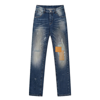 Jeans pour hommes imprimés sur mesure, en coton denim, coupe slim, patchwork, style Y2K, effet usé, respirant, streetwear, fabricant de haute qualité