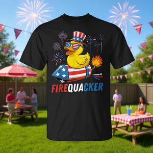 T-shirt patriotique en caoutchouc avec drapeau américain Firequacker pour le 4 juillet - Product Image 3