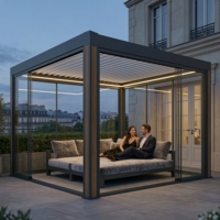 Pérgola de Aluminio para Balcón, Cine al Aire Libre y Zona de Entretenimiento, Refugio Resistente a la Intemperie con Luces LED para Noches de Cine en el Patio Trasero