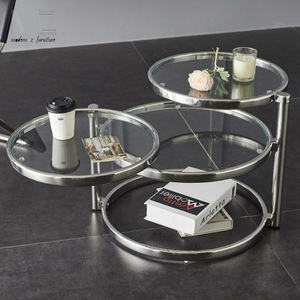 طاولة قهوة مستديرة من الزجاج المُقسى الدوار لغرفة المعيشة، أثاث منزلي فاخر حديث بتصميم إسكندنافي بقاعدة على شكل حيوانات - Product Image 5