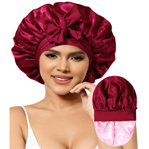 <span class=keywords><strong>Bonnet</strong></span> de Nuit en Satin Soyeux Grand Format pour Femmes, Double Couche avec Bande Élastique à Nouer, Foulard Protecteur pour Cheveux - Product Image 6