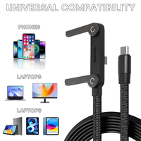 Câble de charge rapide 2-en-1 Type C avec support de téléphone invisible 240W, chargeur tressé pliable pour smartphones et tablettes