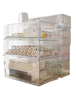 Stackable Organizer Drawer Type Clear Plastic Storage Box for Home, Office, Closet & Shoe Organization