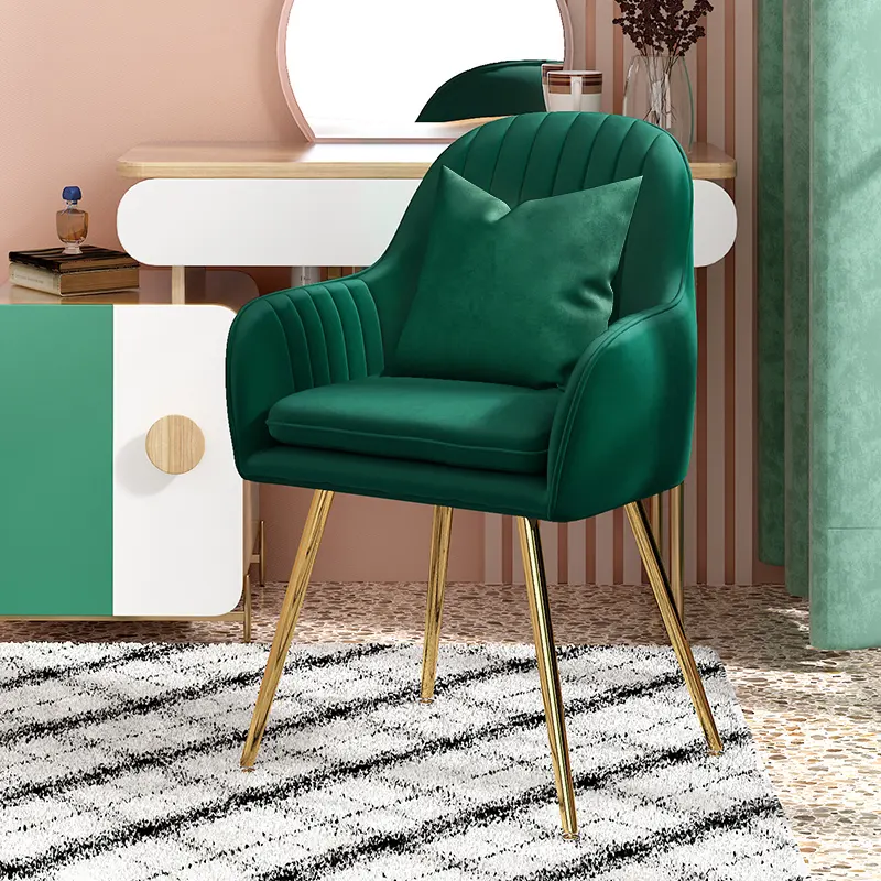 Nordic Tufted Velvet Armchair Restaurant Living Room Dining Chairs Gold Metal Legs Chair