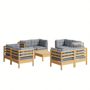 Ensemble de salon de jardin en pin massif avec coussins gris, 6 places, mobilier d'extérieur au design moderne - Product Image 1