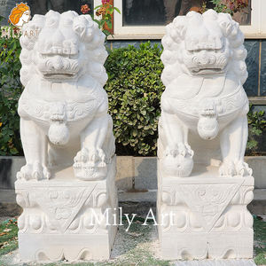 Outdoor Hand Gesneden Levensgrote Marmeren Foo Honden Standbeeld Custom Size Te Koop - Product Image 2