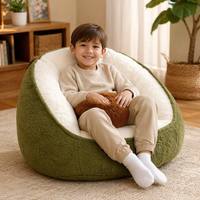 Fauteuil pouf douillet vert avocat en sherpa avec rembourrage en mousse déchiquetée, fauteuil enfant avec poche latérale, canapé pour chambre à coucher