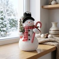 Figurines de bonhomme de neige de Noël modernes en peluche bordeaux, décorations de table de Noël commerciales