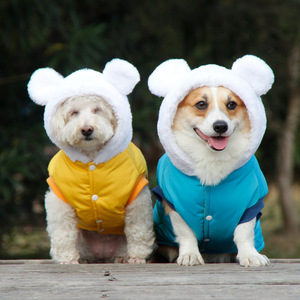 Abrigo de invierno para perros de razas grandes, ropa cálida acolchada de algodón, azul y amarillo, para Golden Retriever, Labrador, Corgi - Product Image 2