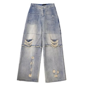 Jeans Huanqiu de Estilo Retro para <span class=keywords><strong>Hombre</strong></span> y Mujer, Corte Recto y Holgado, con Rasgaduras - Product Image 3