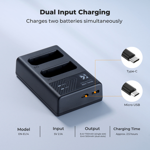 Chargeur rapide double fente K&F Concept EN-EL14 pour batteries d'appareil photo <span class=keywords><strong>Nikon</strong></span> D3500 D5600 D3200 <span class=keywords><strong>D3300</strong></span> D3400 D5500 P7800 - Product Image 5